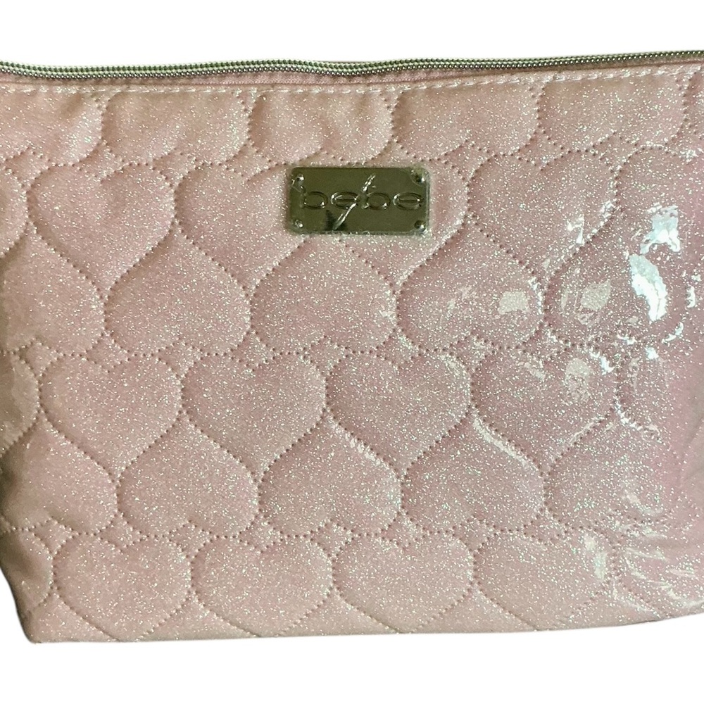 Bebe Pink Quilted Cosmetic Bag with Heart Pattern